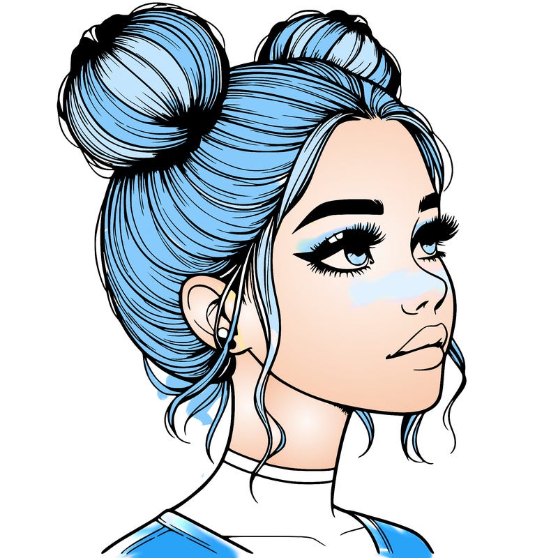 realistic girl with buns on the top of her head