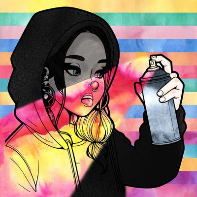 a realistic girl, spray painting