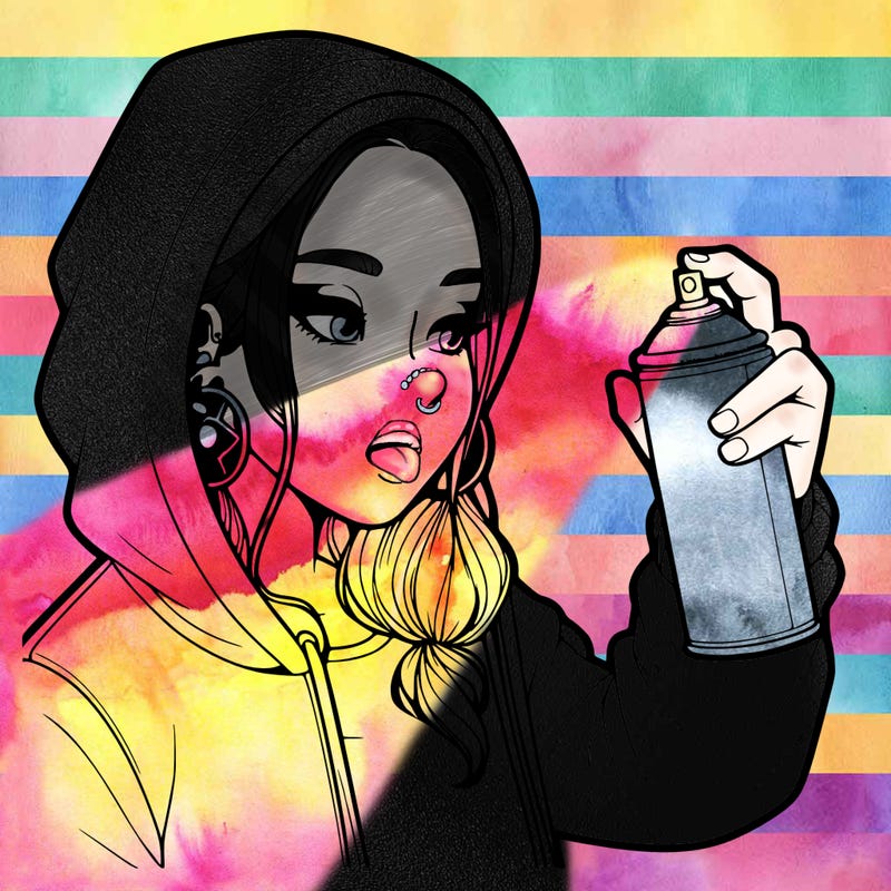 a realistic girl, spray painting