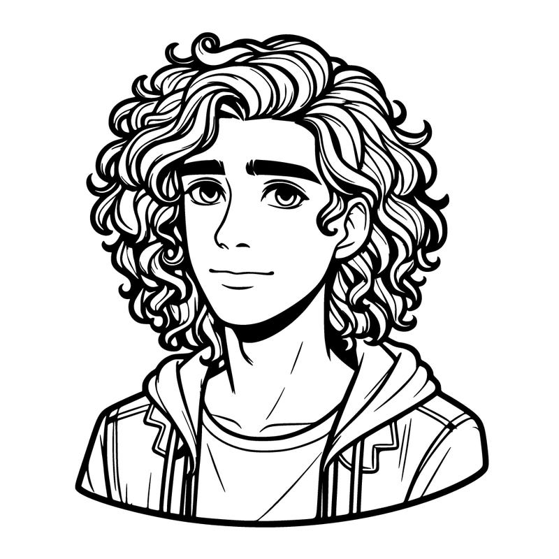 realistic teenage boy with long curly hair