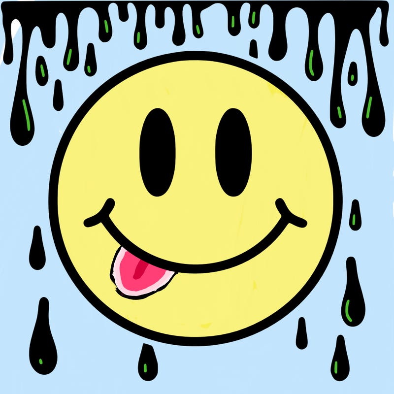 smiley face with drippy black and white background