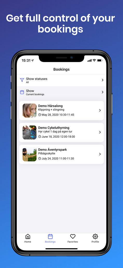 BookMore - The BookMore app bookings screen showing scheduled appointments for various services
