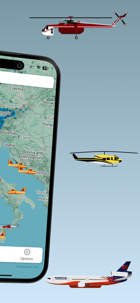 Live-Radar-Karte von Löschflugzeugen in der Waterbomber Wildfire Tracker App