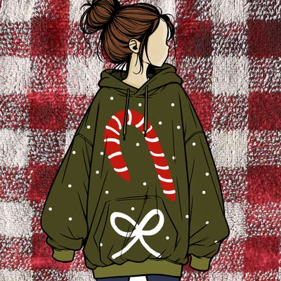 realistic girl with a oversized sweatshirt on and a bun