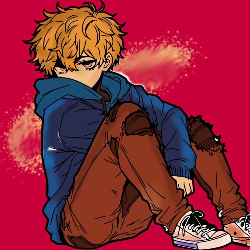 a male hoddie ripped jeans messy hair anime