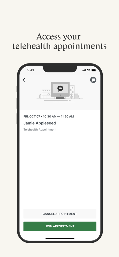 SimplePractice Client Portal - A mobile screen showing details of a telehealth appointment with a button to join the session in the SimplePractice Client Portal app.