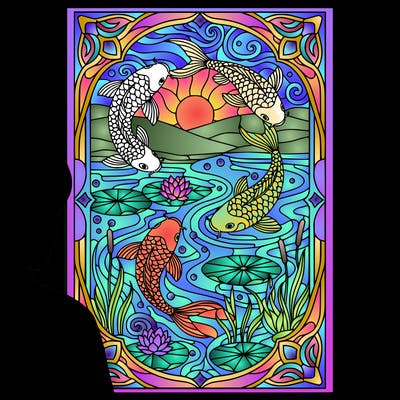 koi pond stained glass window