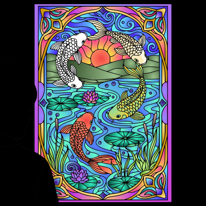 koi pond stained glass window