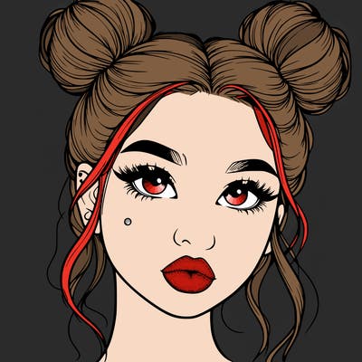 realistic girl with two buns on her hair and lips