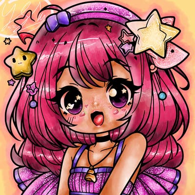 cute anime girl with star accessories