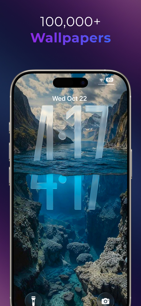 My Screen Wallpaper - Um papel de parede de natureza de alta qualidade com montanhas e água em uma tela de bloqueio de iPhone.