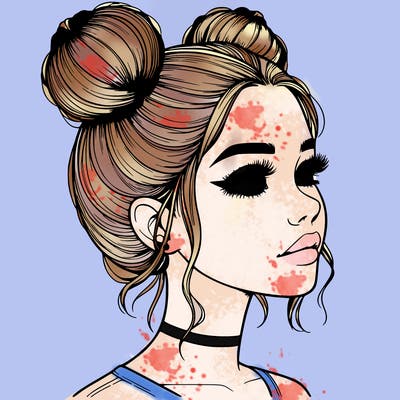 realistic girl with buns on the top of her head