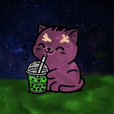 cat drinking boba