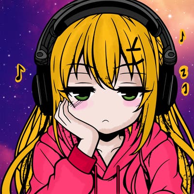 tired anime girl with head phones
