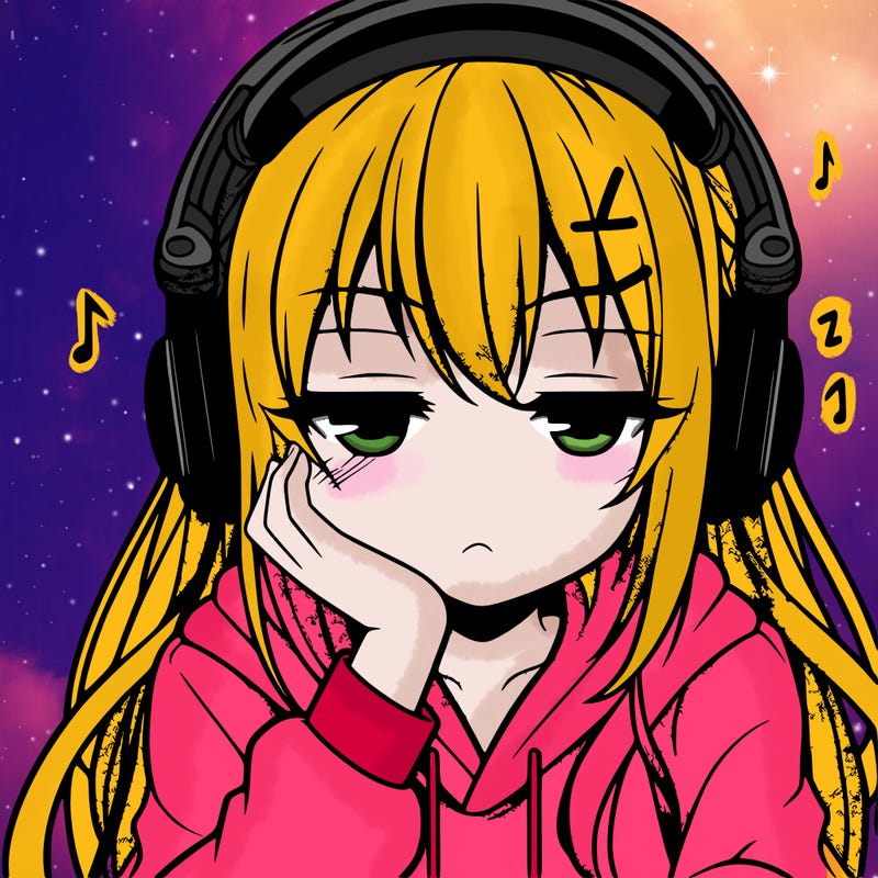 tired anime girl with head phones