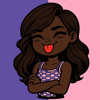 realistic girl crossing her arms and wearing a tank top with her tongue held out she has long hair