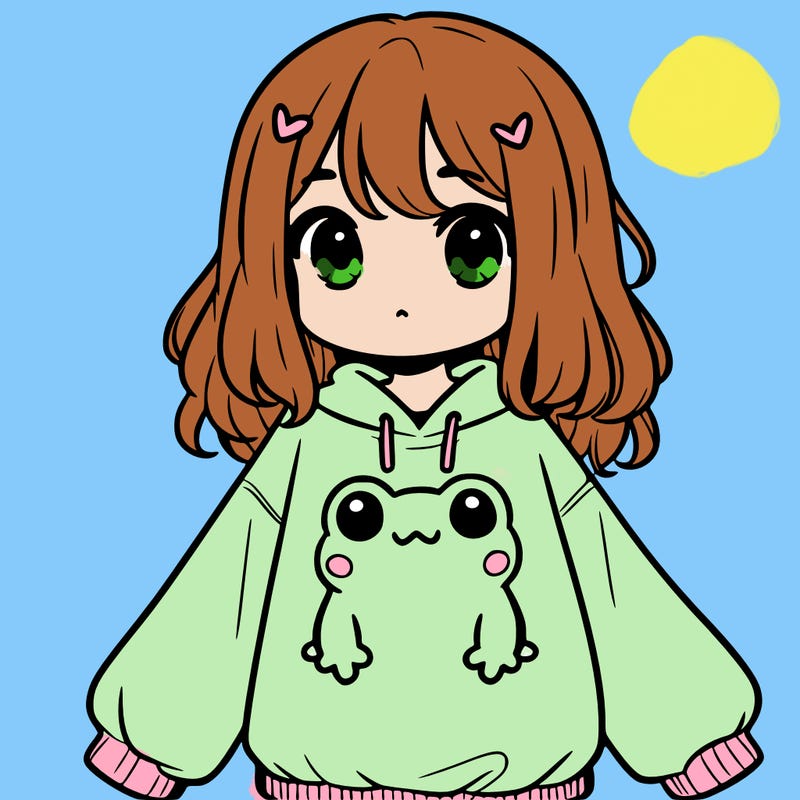 girl wearing frogging sweatshirt