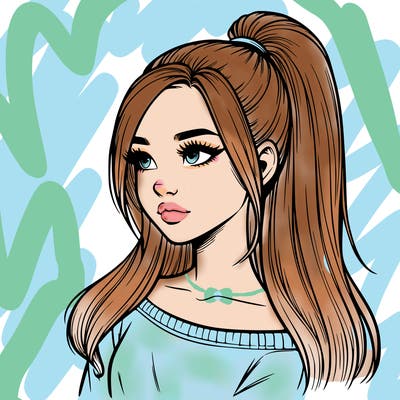 realistic girl with a high ponytail