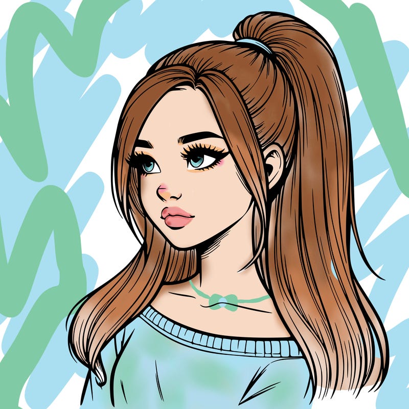 realistic girl with a high ponytail