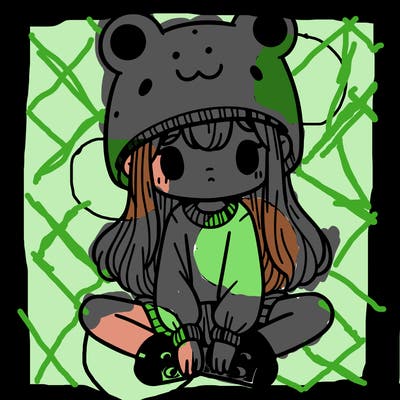 a girl wearing a frog hat and some frog socks