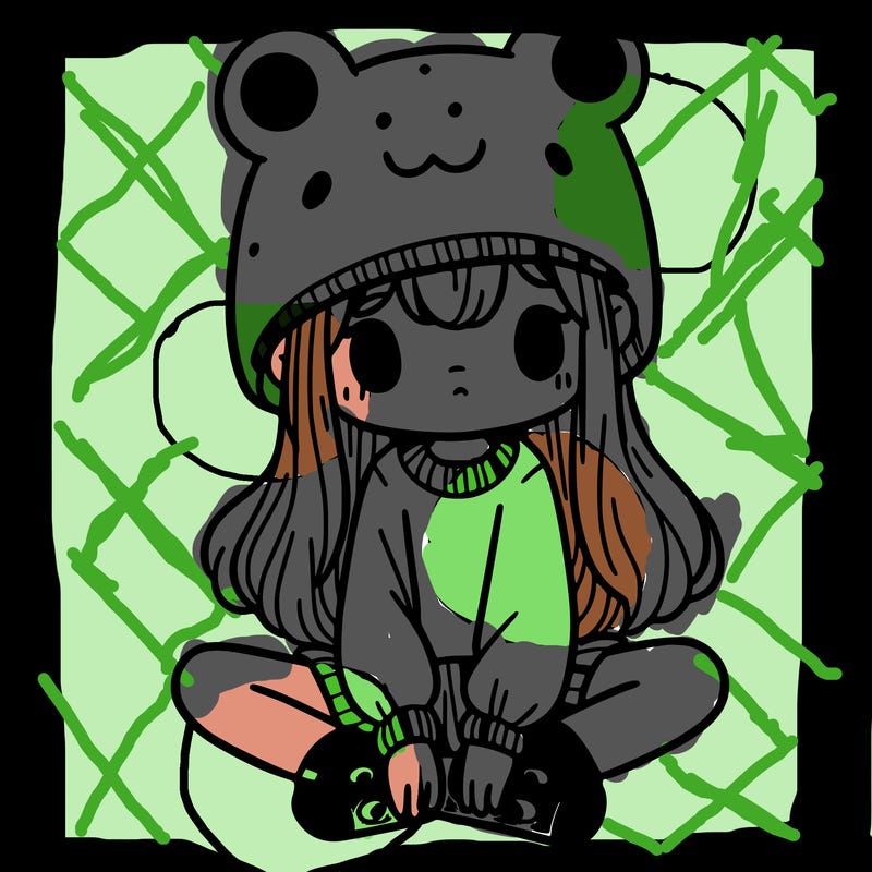 a girl wearing a frog hat and some frog socks