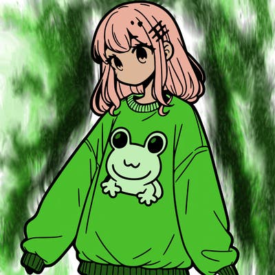 girl wearing frogging sweatshirt
