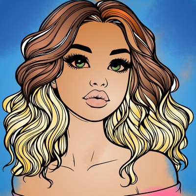 realistic girl with wavy hair and lips
