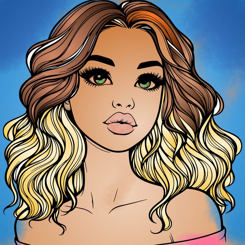 realistic girl with wavy hair and lips