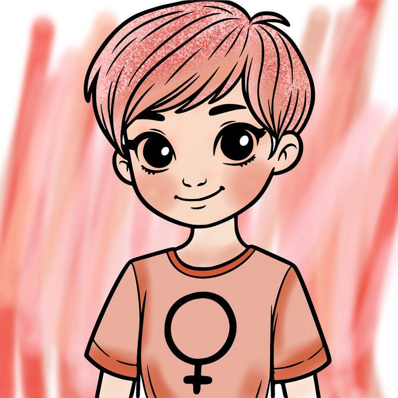 girl with pixie cut and feminist shirt