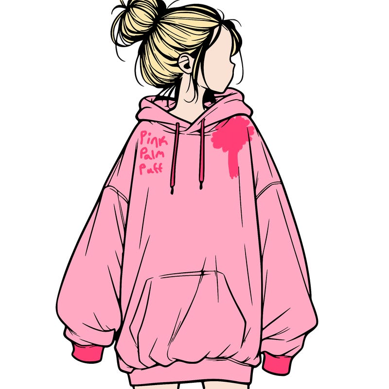realistic girl with a oversized sweatshirt on and a bun