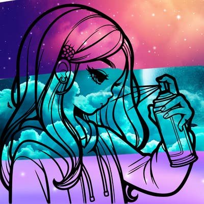 a realistic girl spray painting