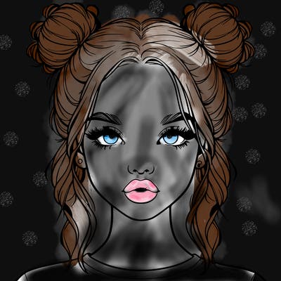 realistic girl with two buns in hair and lips