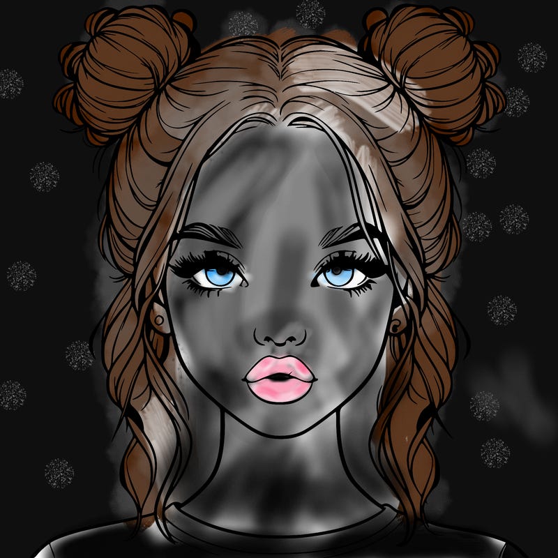 realistic girl with two buns in hair and lips