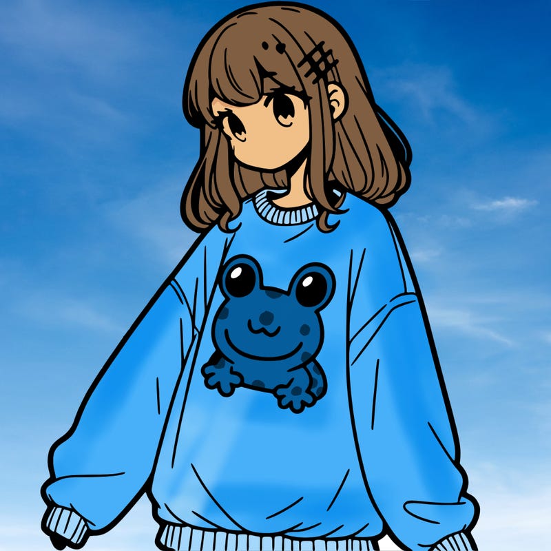 girl wearing frogging sweatshirt