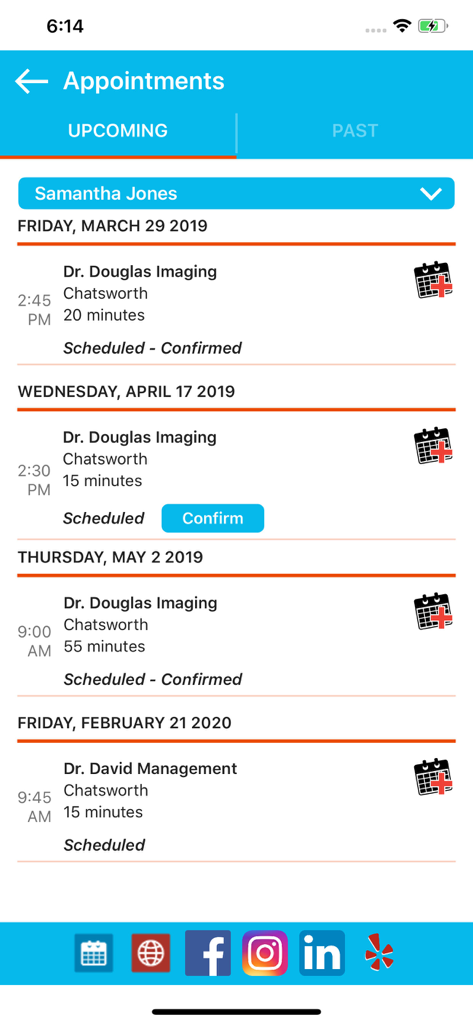 Dolphin MyOrthodontist - Dolphin MyOrthodontist app interface showing a list of upcoming orthodontic appointments
