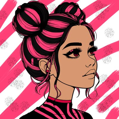 realistic girl with buns on the top of her head