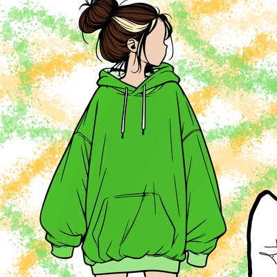 realistic girl with a oversized sweatshirt on and a bun