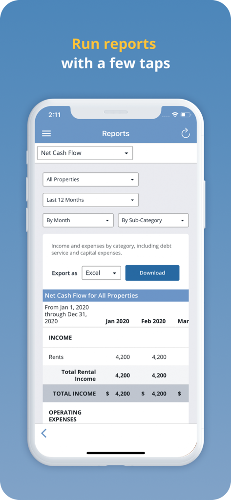 Stessa app interface displaying net cash flow reports for rental properties
