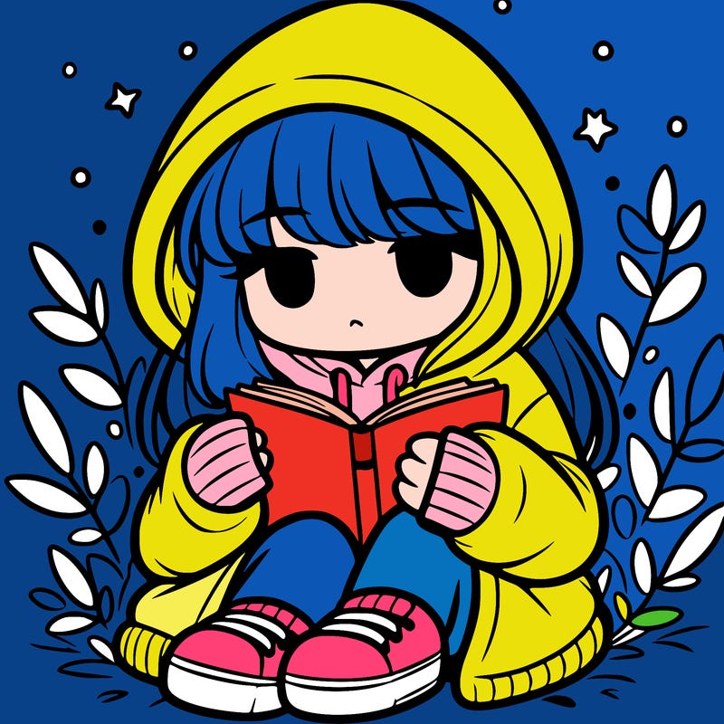 girl in oversized hoodie reading a book