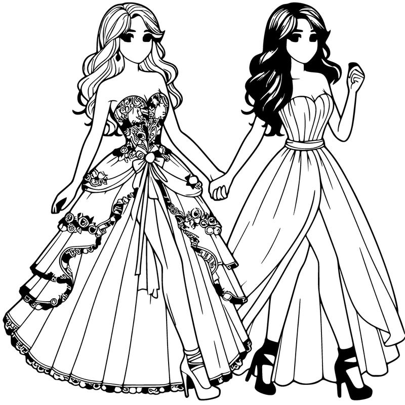 realistic girl in a beautiful dress with her best friend