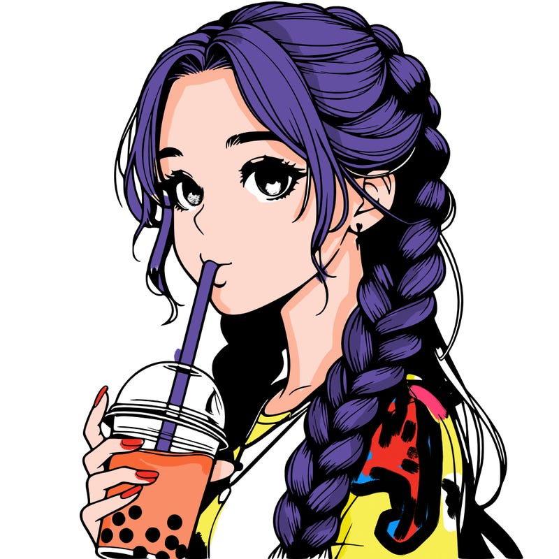 realistic girl with braided hair drinking boba