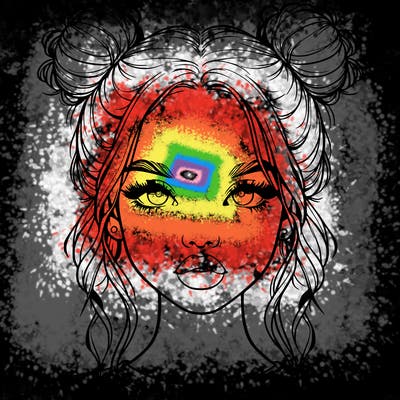 realistic girl with two buns in hair and lips