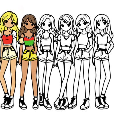 a group of girls wearing crop tops and shorts