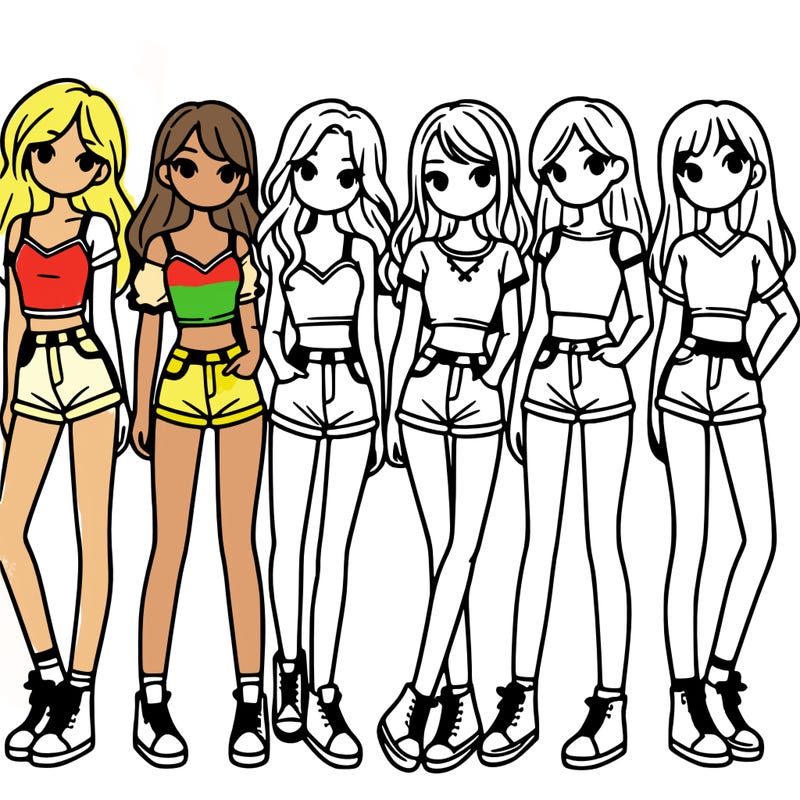a group of girls wearing crop tops and shorts