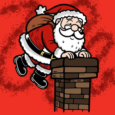 santa climbing down a chimney
