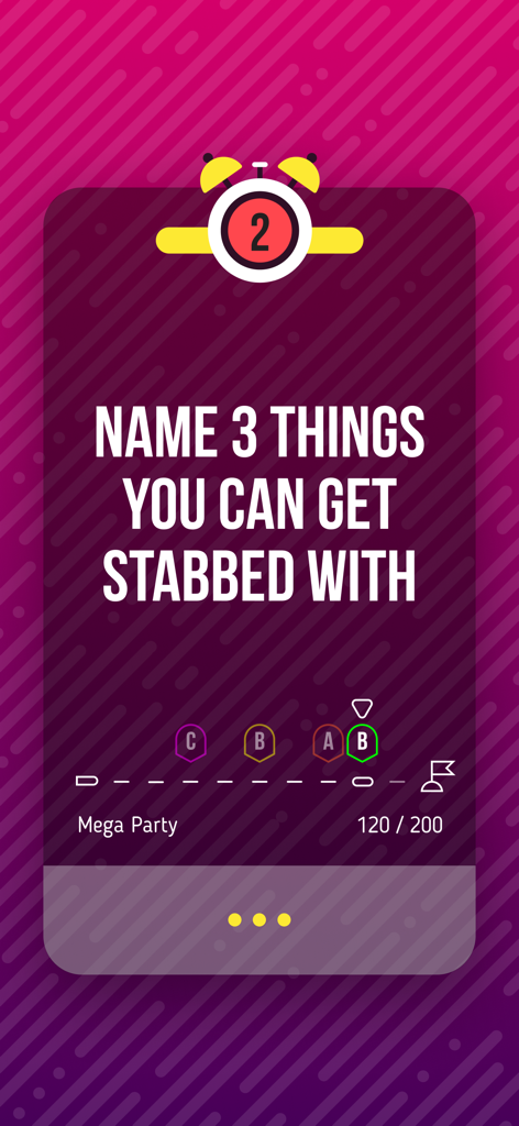 A gameplay screen from the 5 Second Rule app showing a challenge question and a 2 second timer.