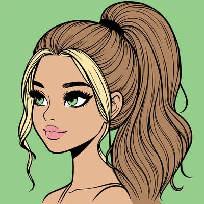 realistic girl with a high ponytail