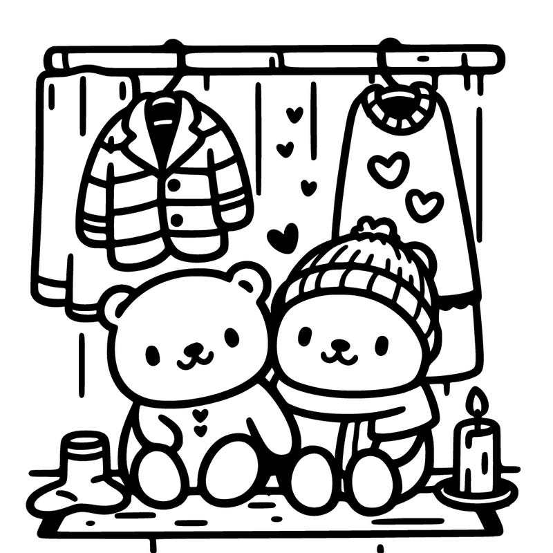 bold lines, simple drawing, cute and cozy valentines day scene
