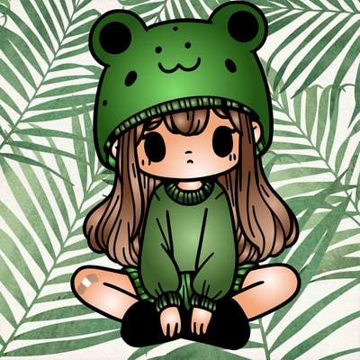 a girl wearing a frog hat and some frog socks