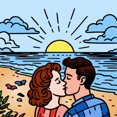 a couple at sunset kissing on the beach